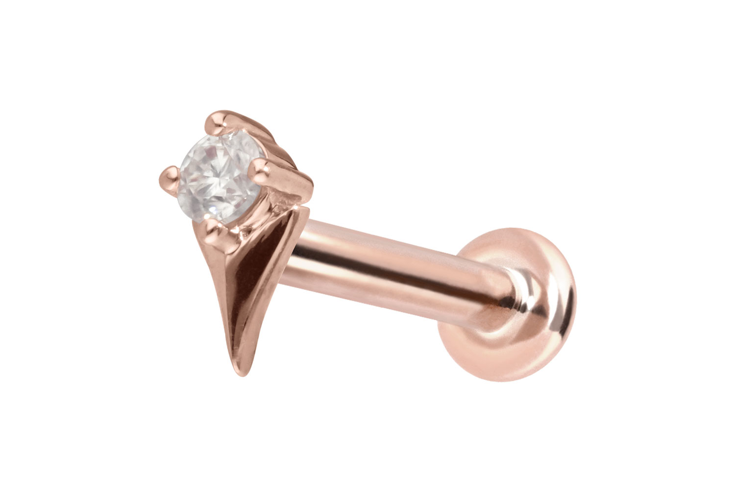 14 Karat Gold Labret Piercing mit Push Fit MOISSANIT + PFEILSPITZE